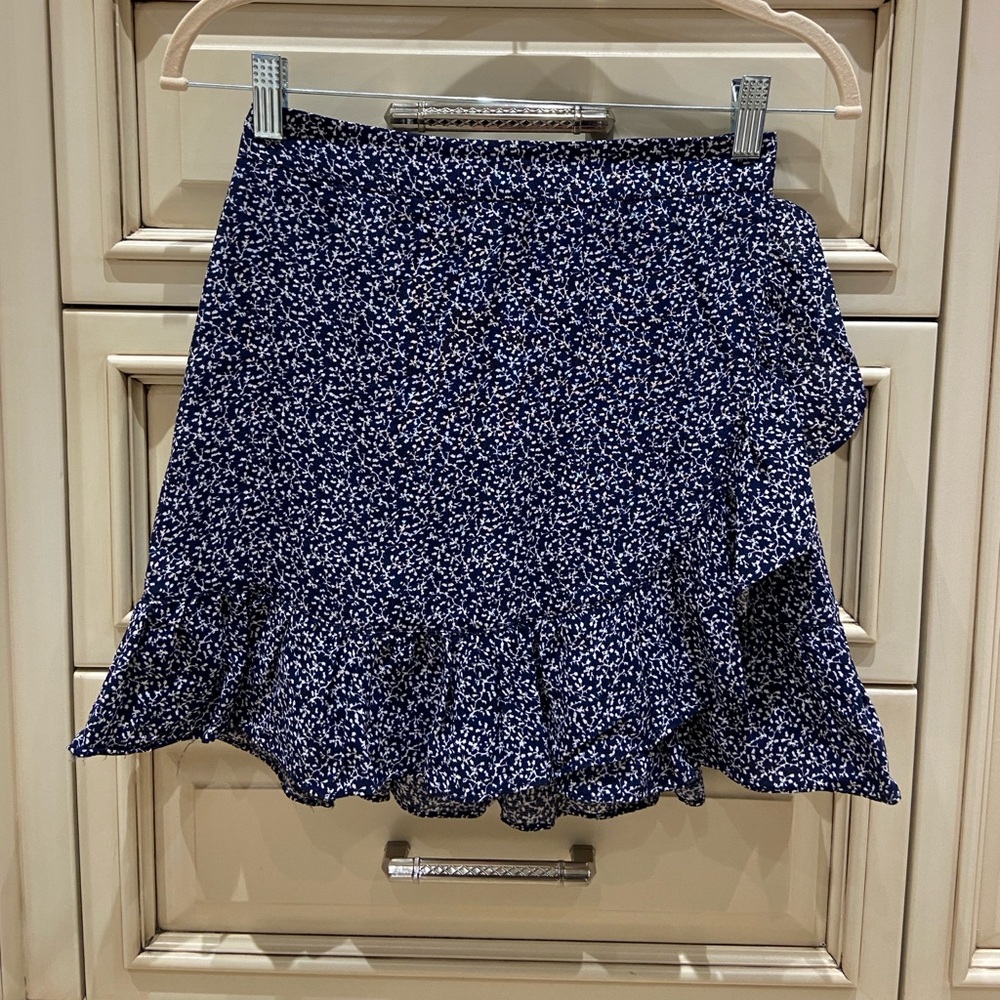 RESET Navy and White Crepe Viscose Floral wrap ditsy Skirt